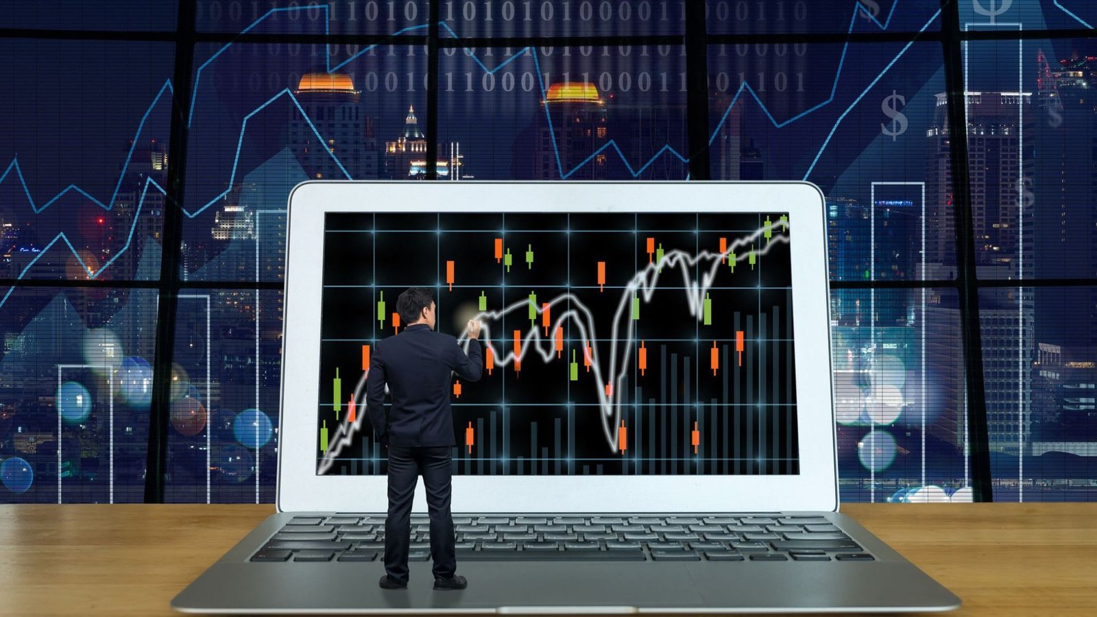 a man standing looking at a forex trading graph